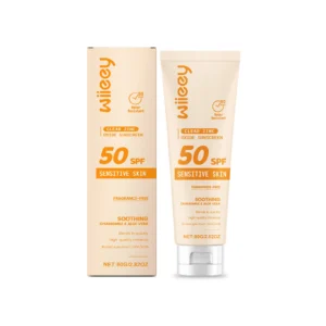 Wiieey Broad Spectrum Sunscreen SPF with Clear Zinc Oxide for sensitive skin, provides lightweight, non-sticky UVA/UVB protection