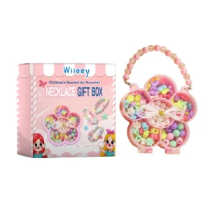 Wiieey Children's Bead DIY Craft Kit with colorful beads, elastic cord, and gift box for creative jewelry making