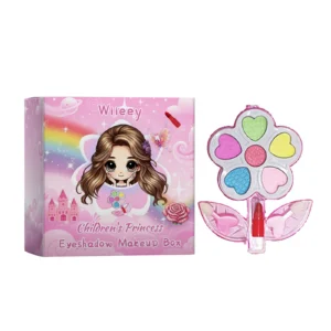 Wiieey Kids Princess Eyeshadow Makeup Box with Lipstick & Blush, Safe Play Cosmetic Set