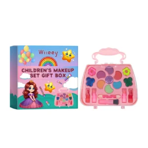 Wiieey Kids Makeup Set Gift Box with Lipstick, Eyeshadow, and Blush for Safe Pretend Play